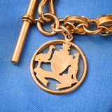 Antique 9ct Rose Gold T-Bar Fancy Link Bracelet with Medal by Willis of Melbourne.