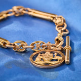 Antique 9ct Rose Gold T-Bar Fancy Link Bracelet with Medal by Willis of Melbourne.