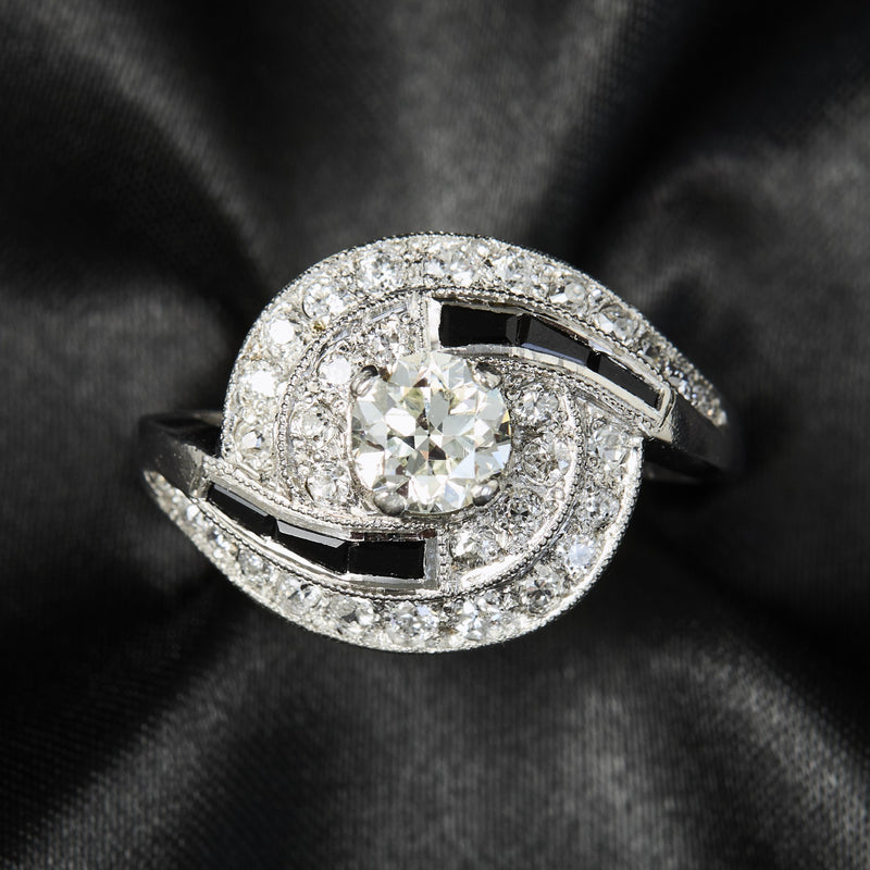 Art Deco Platinum Diamond & Onyx Ring