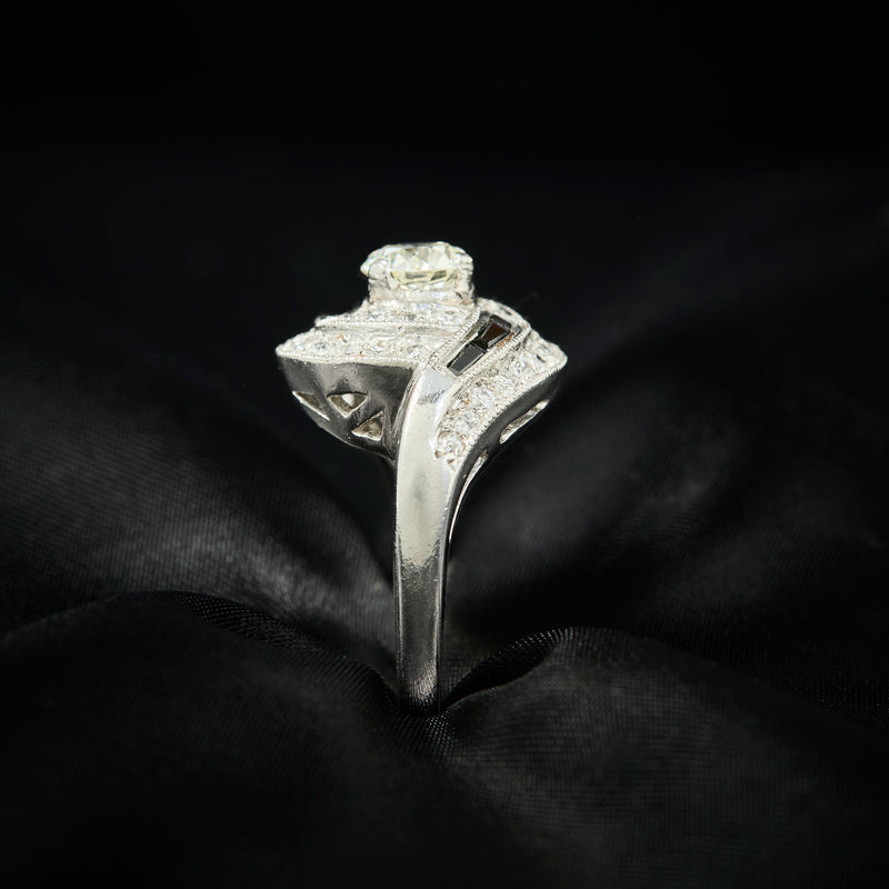 Art Deco Platinum Diamond & Onyx Ring