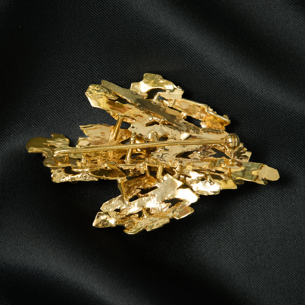 18ct Yellow Gold & Diamond Brutalist Style Brooch, Circa 1970