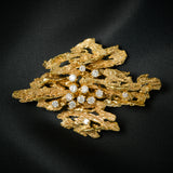 Vintage 18ct Yellow Gold & Diamond Brutalist Brooch.