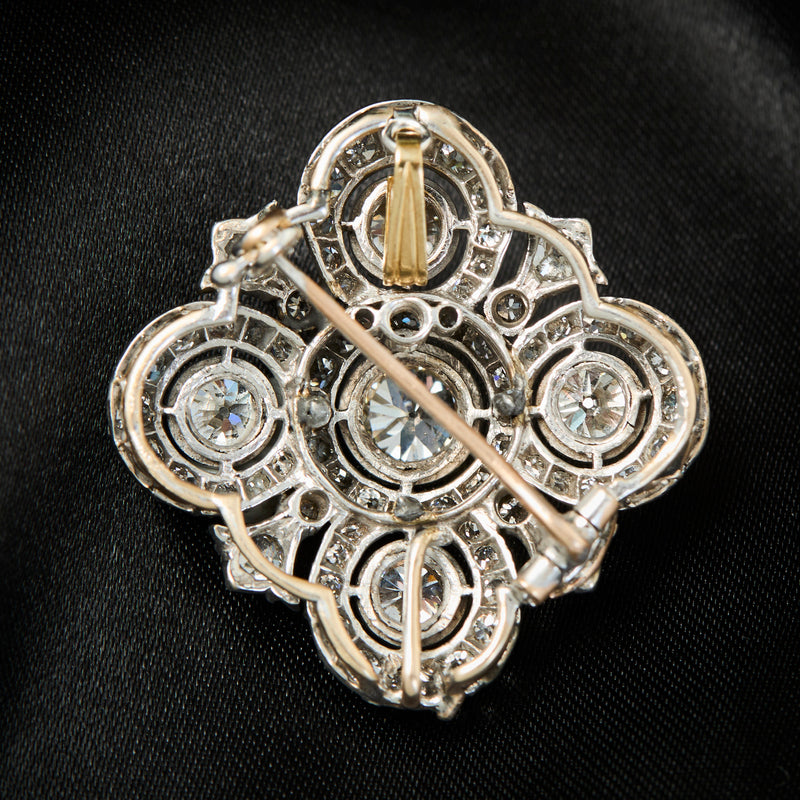 Victorian 18ct Yellow Gold & Silver Diamond Quatrefoil Brooch, Circa 1880.