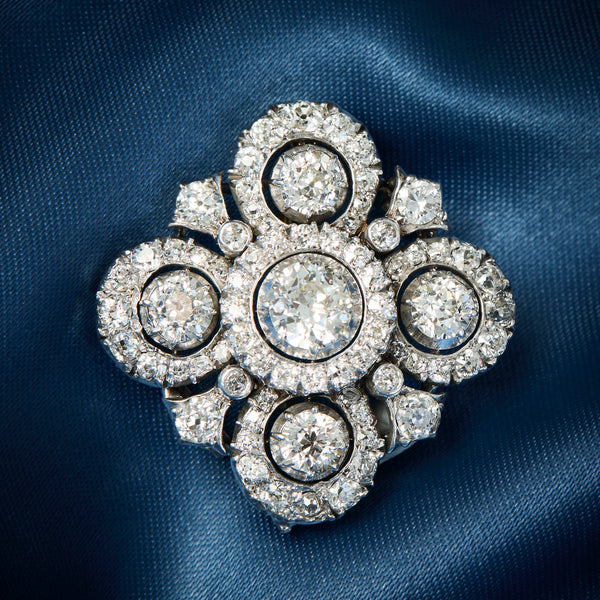 Victorian 18ct Yellow Gold & Silver Diamond Quatrefoil Brooch, Circa 1880.