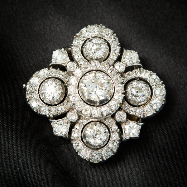 Victorian 18ct Yellow Gold & Silver Diamond Quatrefoil Brooch, Circa 1880.