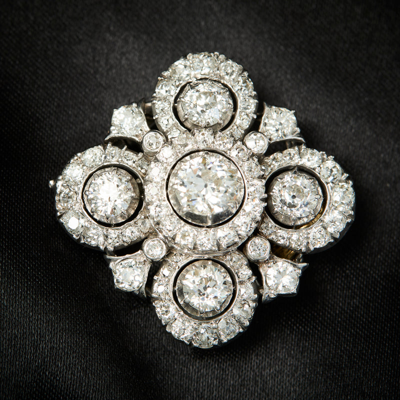 Victorian 18ct Yellow Gold & Silver Diamond Quatrefoil Brooch, Circa 1880.