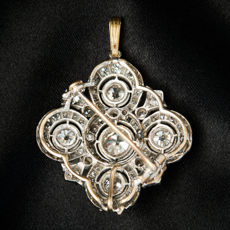 Victorian 18ct Yellow Gold & Silver Diamond Quatrefoil Brooch, Circa 1880.