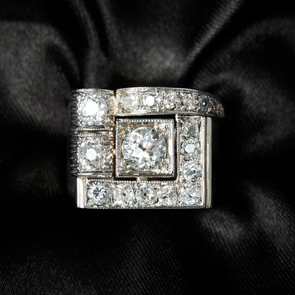 Vintage 18ct White Gold & Platinum Diamond Cocktail Ring