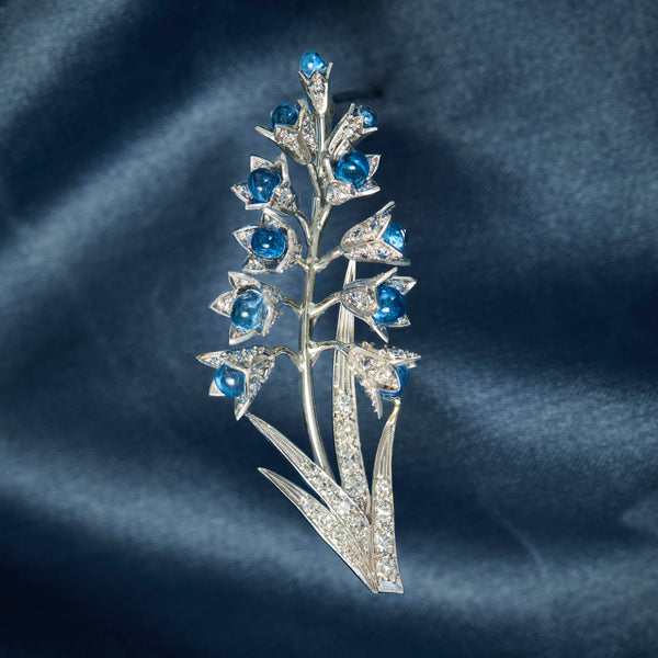 Vintage Platinum Diamond & Aquamarine Brooch