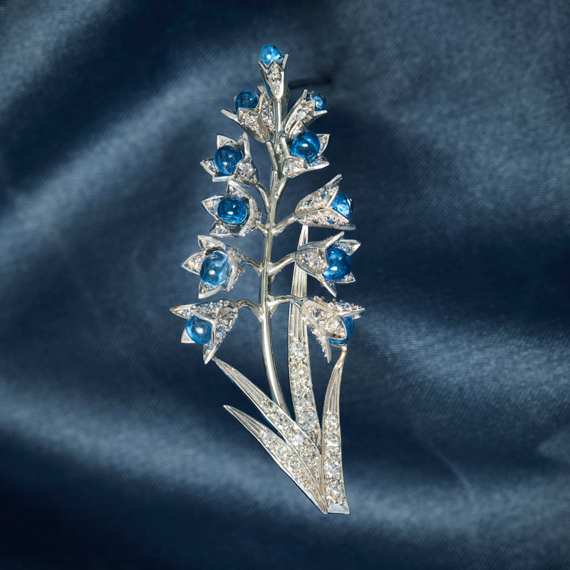 Vintage Platinum Diamond & Aquamarine Brooch