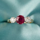 18ct Yellow & White Gold Vintage Ruby & Diamond Ring