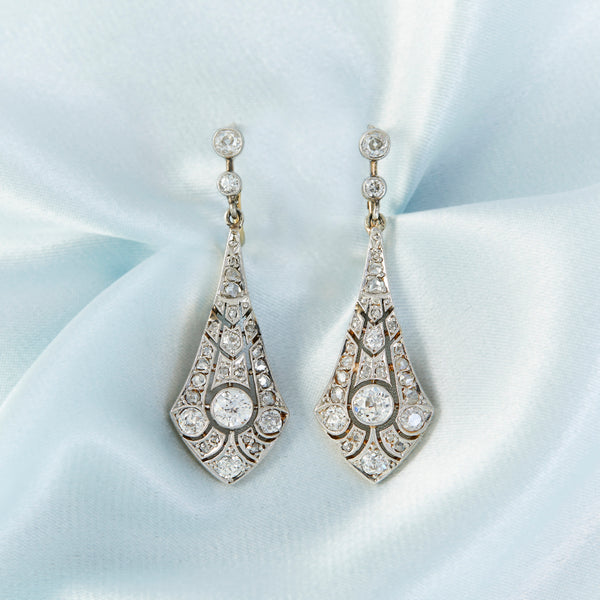 Art Deco Diamond Kite Shaped Earrings