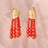 18ct Yellow Gold Mediterranean Coral Drop Earrings