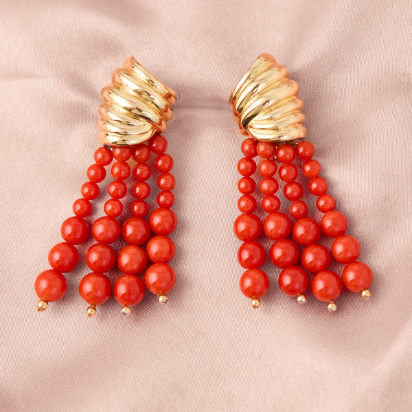 18ct Yellow Gold Mediterranean Coral Drop Earrings