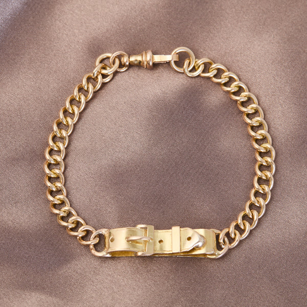 Antique 15ct Yellow Gold Curb Link Bracelet with Buckle