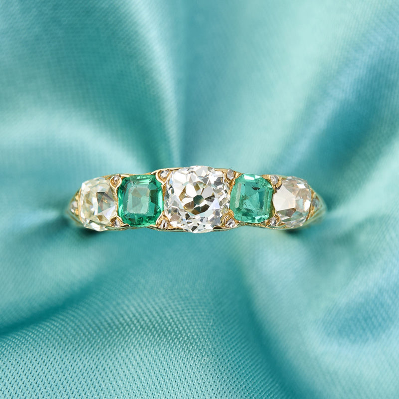 Emerald & Diamond Bridge Ring