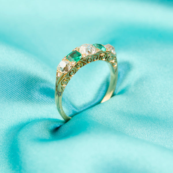 Emerald & Diamond Bridge Ring