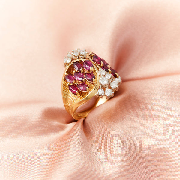 Vintage 1960's Ruby and Diamond Cocktail Ring