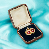 Victorian Red Enamel Double Love Heart Brooch