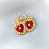 Victorian Red Enamel Double Love Heart Brooch