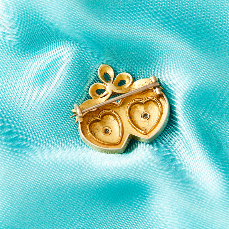 Victorian Red Enamel Double Love Heart Brooch