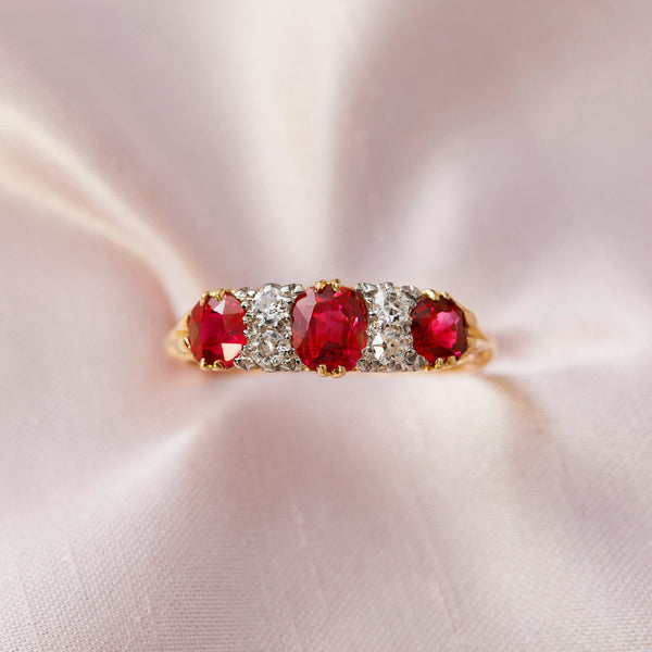 Antique Ruby and Diamond Yellow Gold Bridge Ring