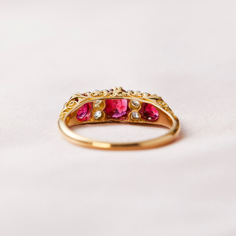 Antique Ruby and Diamond Yellow Gold Bridge Ring