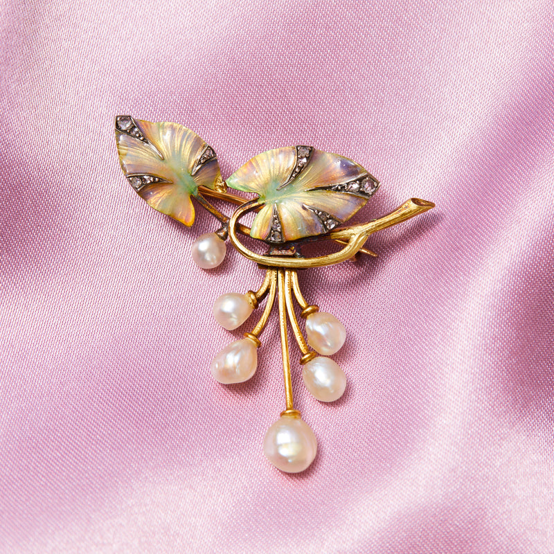 Art Nouveau Pearl and Enamelled Brooch