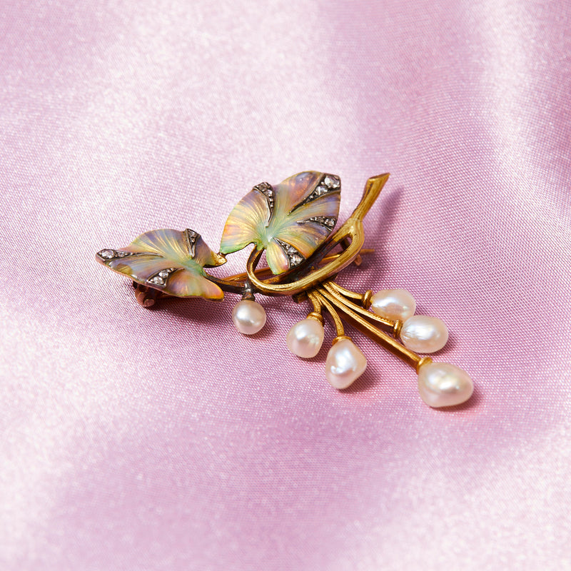 Art Nouveau Pearl and Enamelled Brooch