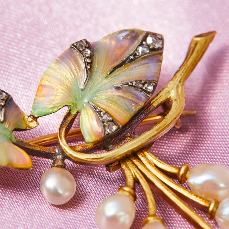 Art Nouveau Pearl and Enamelled Brooch