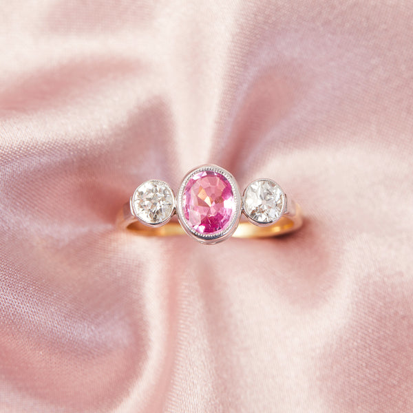 Art Deco Pink Sapphire and Diamond Ring