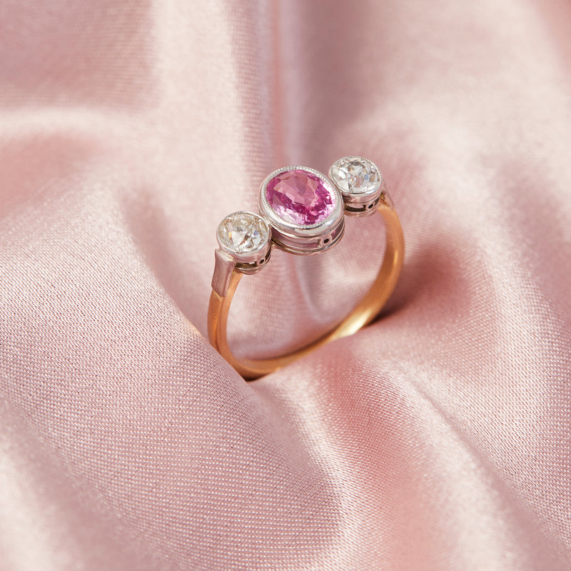 Art Deco Pink Sapphire and Diamond Ring