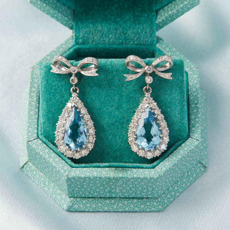 Vintage 18ct White Gold Aquamarine and Diamond Earrings