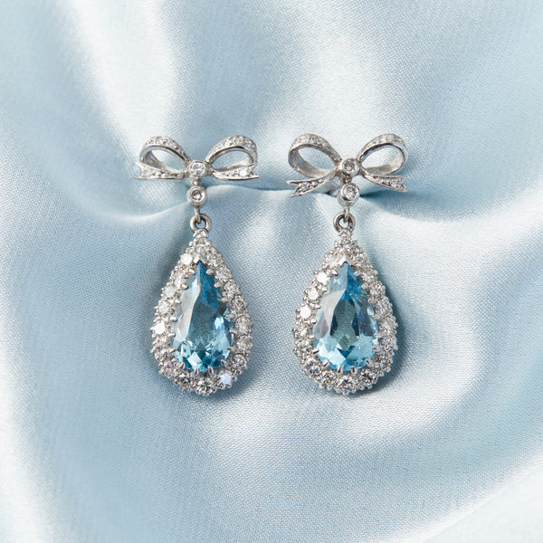 Vintage 18ct White Gold Aquamarine and Diamond Earrings