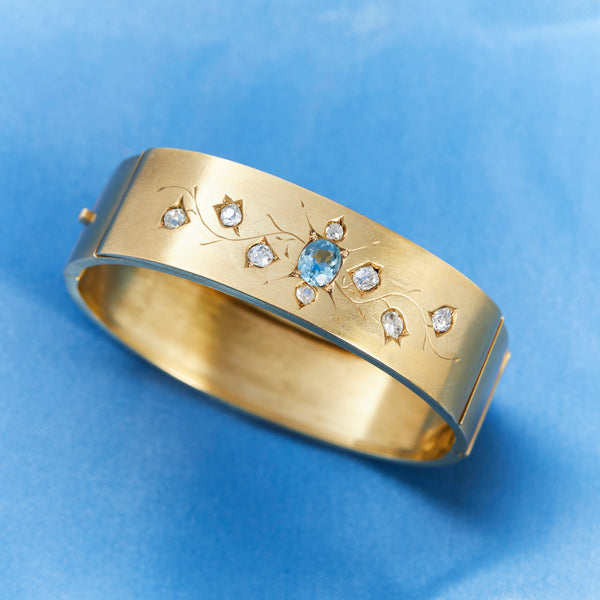 Victorian Gold Aquamarine and Diamond Bangle