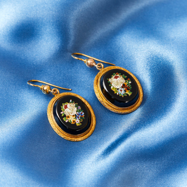 Victorian Yellow Gold Micro Mosaic Earrings