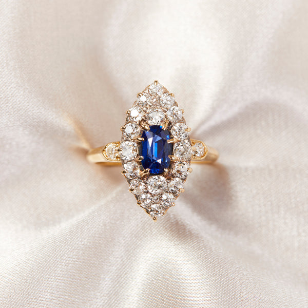 Victorian Sapphire & Diamond Navette Ring