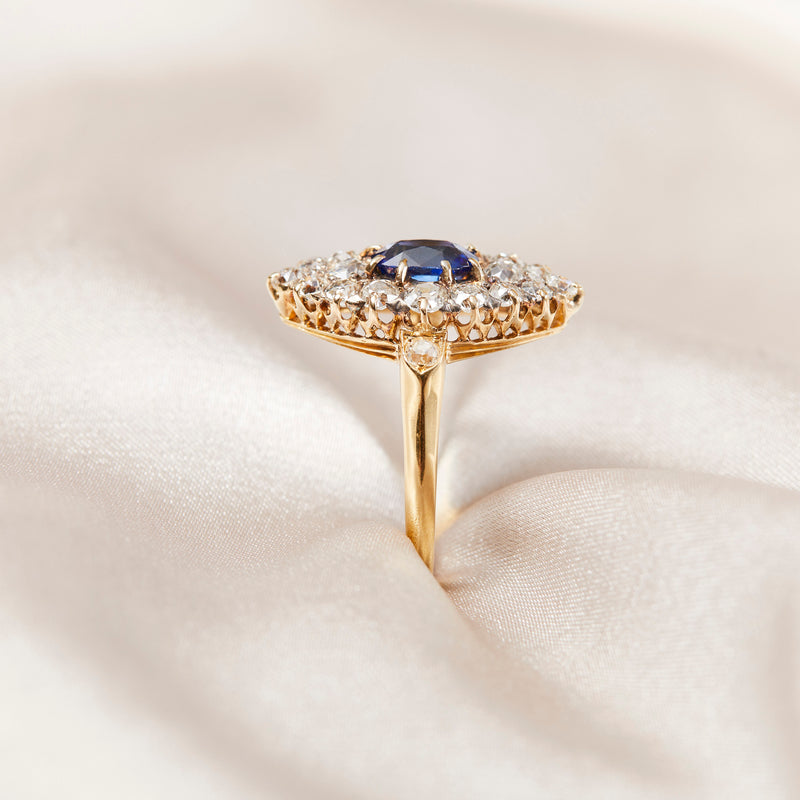 Victorian Sapphire & Diamond Navette Ring