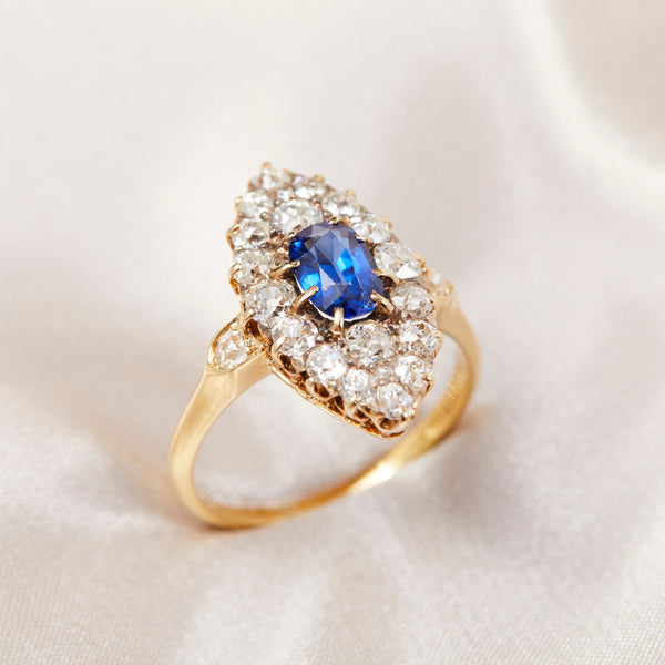 Victorian Sapphire & Diamond Navette Ring