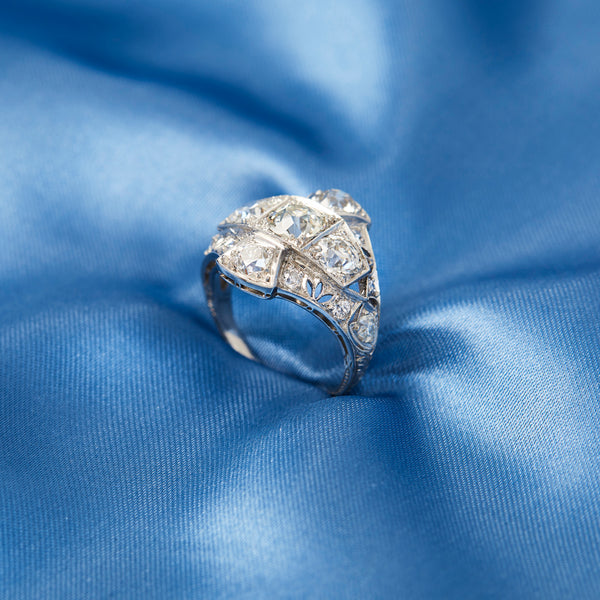 Edwardian Diamond Platinum Bombe Ring
