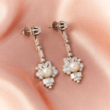 Art Deco Giardinetto Diamond and Pearl Drop Earrings