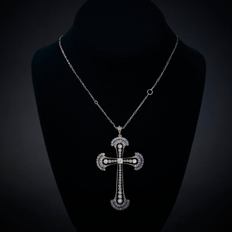 Edwardian Sapphire and Diamond Cross Pendant