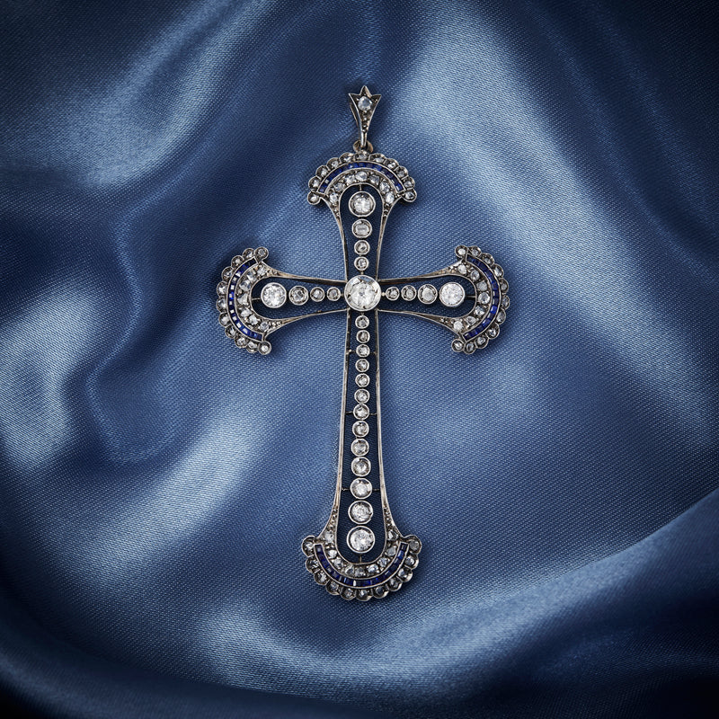 Edwardian Sapphire and Diamond Cross Pendant