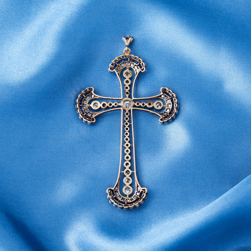 Edwardian Sapphire and Diamond Cross Pendant