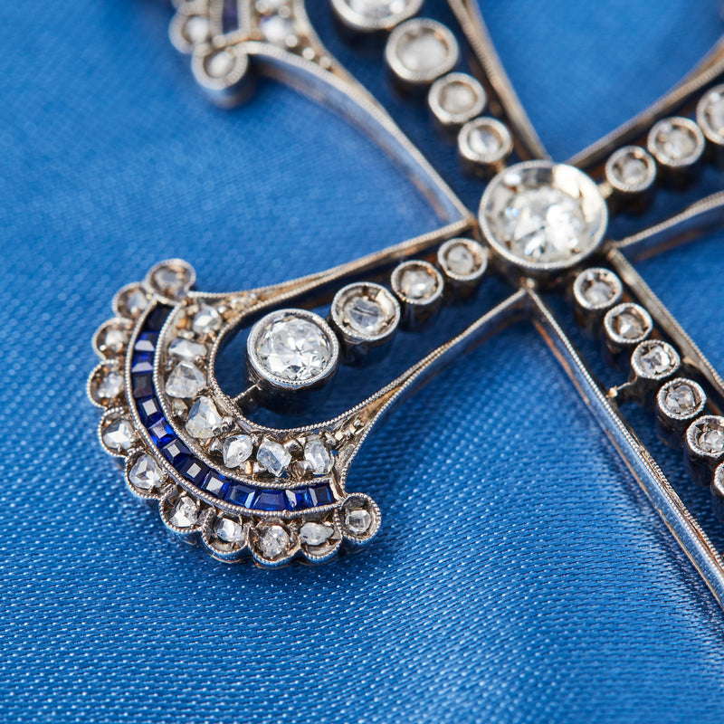 Edwardian Sapphire and Diamond Cross Pendant