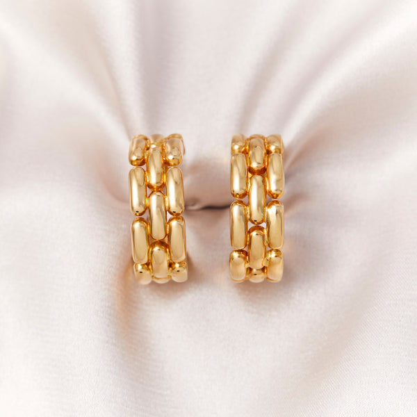 Modern Brick Link 18ct Yellow Gold Hook Earrings